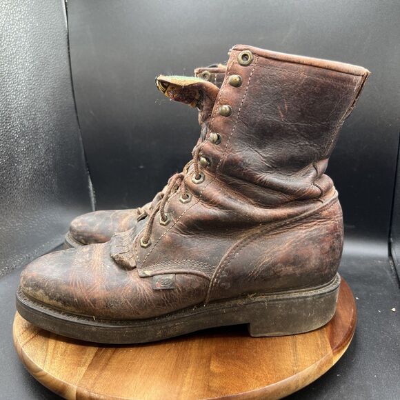 Vintage 761 Justin Men’s Size 9 B Brown Leather Trucker Work Boots Shoes